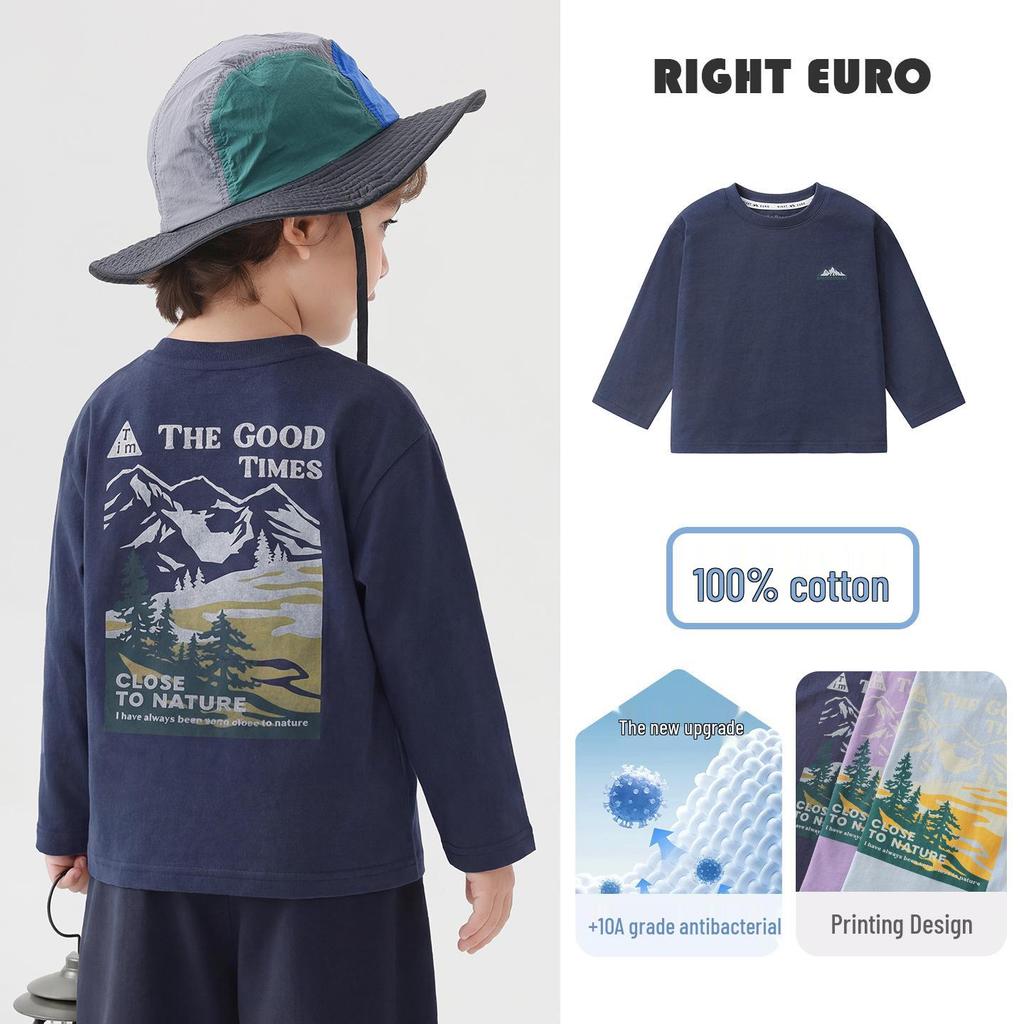 2026 Trendy Boys' Pure Cotton Long-Sleeve T-Shirt for Spring and Fall