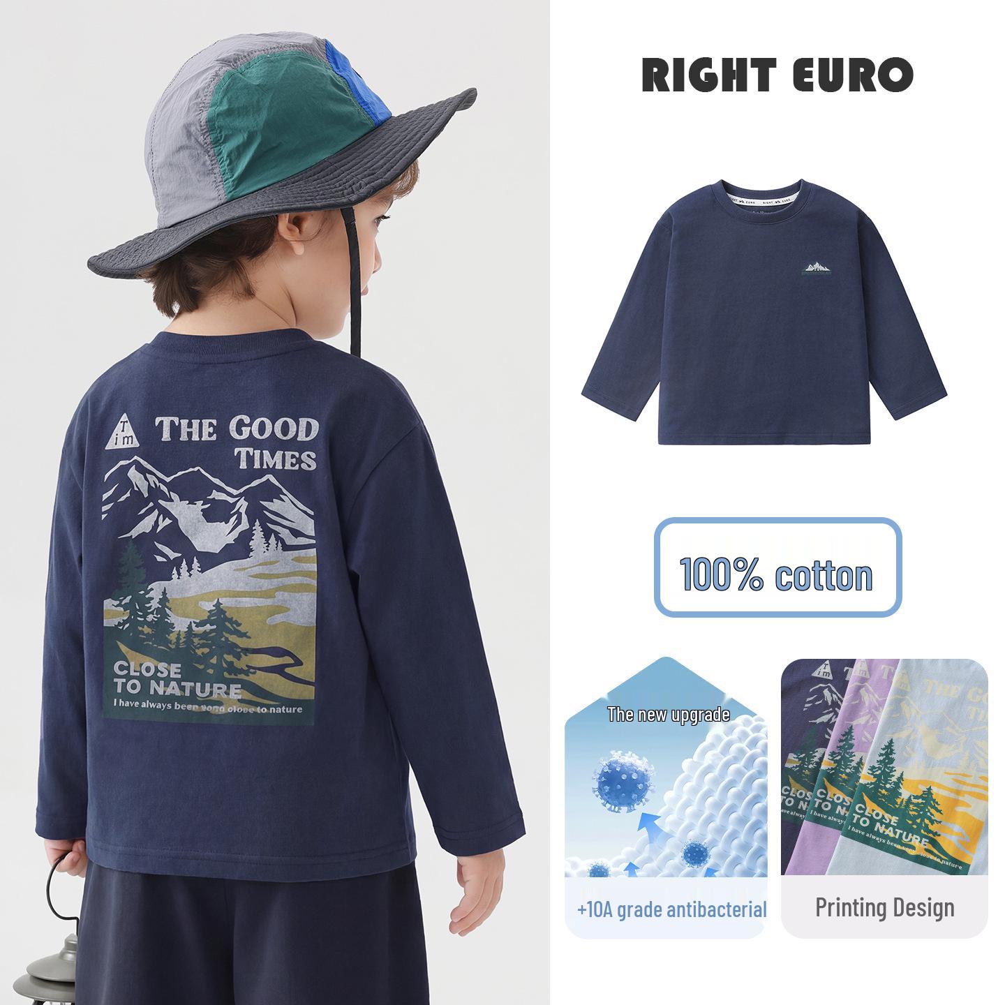 Right European Boys  Pure Cotton Long-Sleeve T-Shirt for Spring & Autumn - Kids  Base Layer 2026 120 cm
