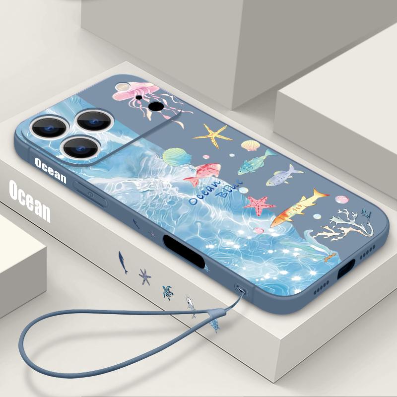 Colorful Fish Pattern Lanyard Phone Case For iPhone 17 Pro Max 17e 16 15 14 13 Pro Max 17 Pro 16e 11 Shockproof Soft TPU Cover