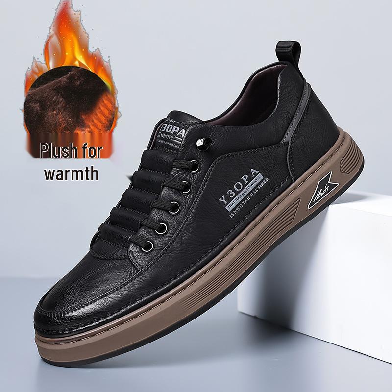 White Men's Business Casual Leather Sneakers Handmade Stitched Cowhide Youth Style 7773