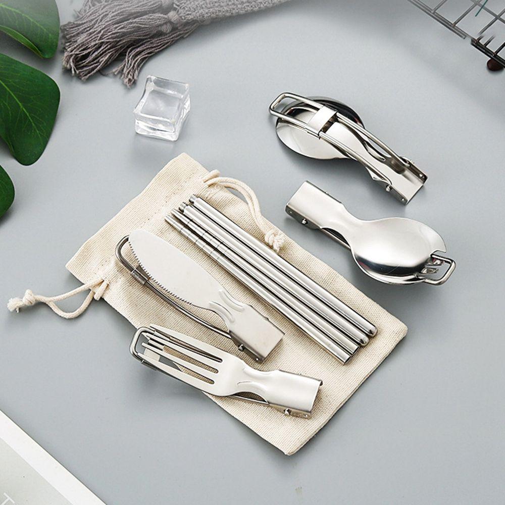 Flatware Lunch Utensils Kitchen Tool Folding Fork Serving Spoon Folding Cutlery Set Tableware