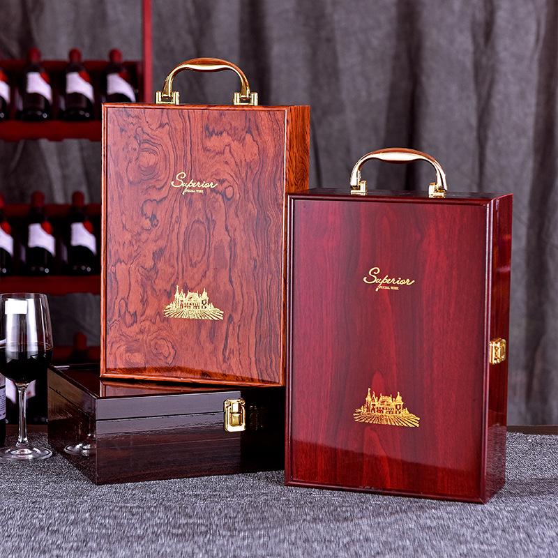 Red Wine Piano Paint Wood Gift Box for Single or Double Bottles - Empty Packaging