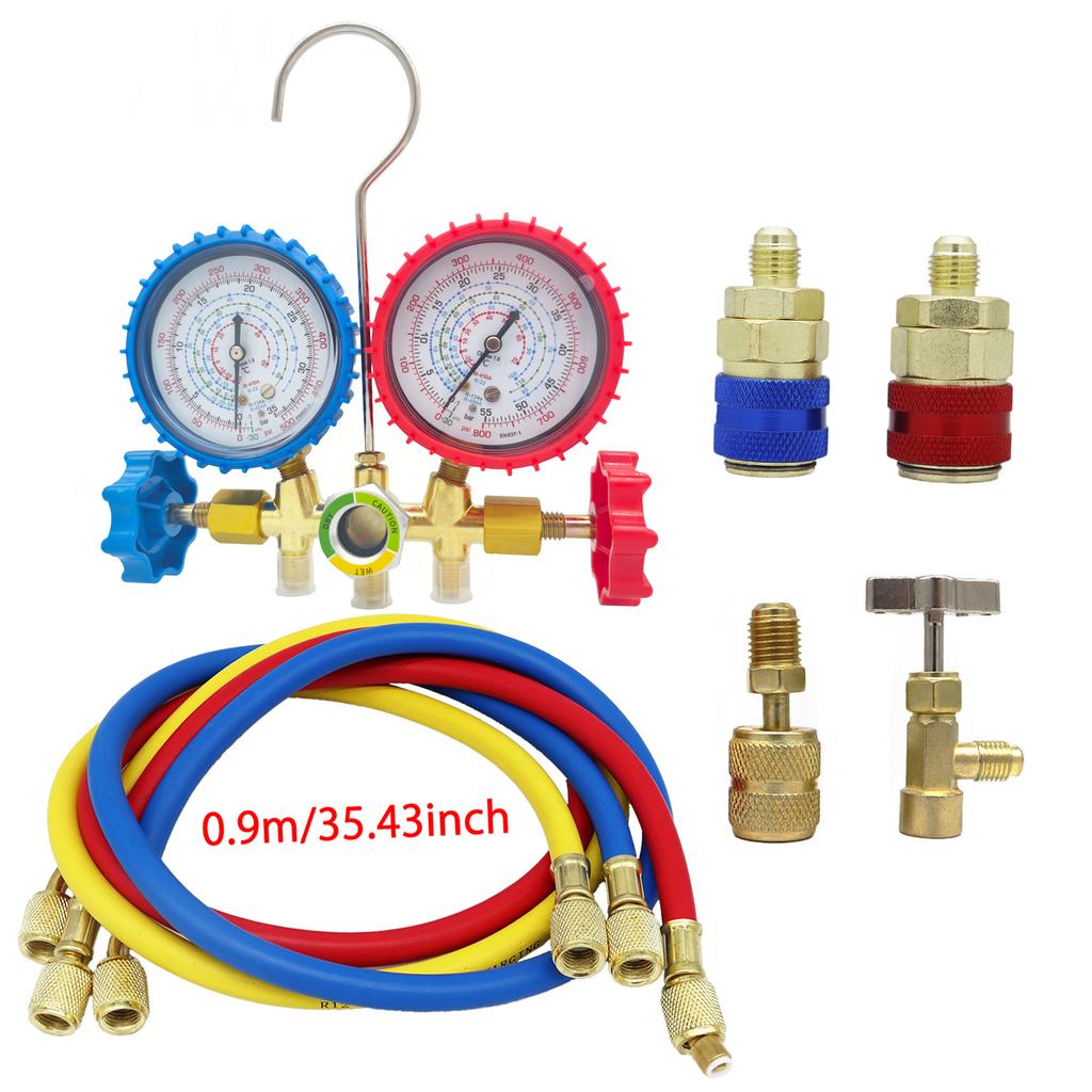 3-Way AC Manifold Gauge Set with Hoses for R410a/R22/R404a/R134a – Automotive HVAC Diagnostic Tool Kit (3 Models)
