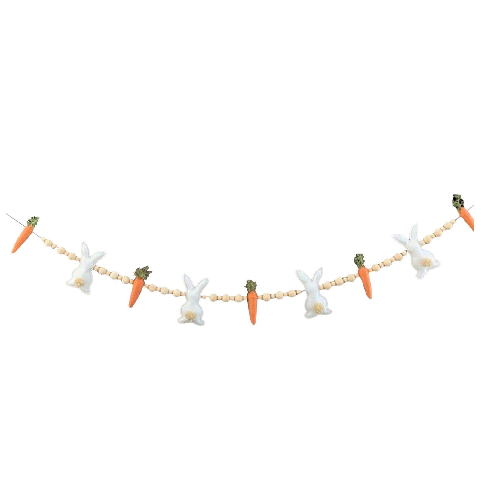Easter Carrot Garland Wooden Beads Rabbit Easter Banner Decorations Easter Carrot Beaded Garland Pendant Glass Stained Window One Size белый