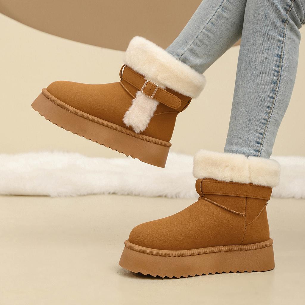Thick-soled Warm Snow Boots for Women Fleece and Thickening for The Winter of 2025, Comfortable and Lightweight Stylish Belt Buckle Shoes
