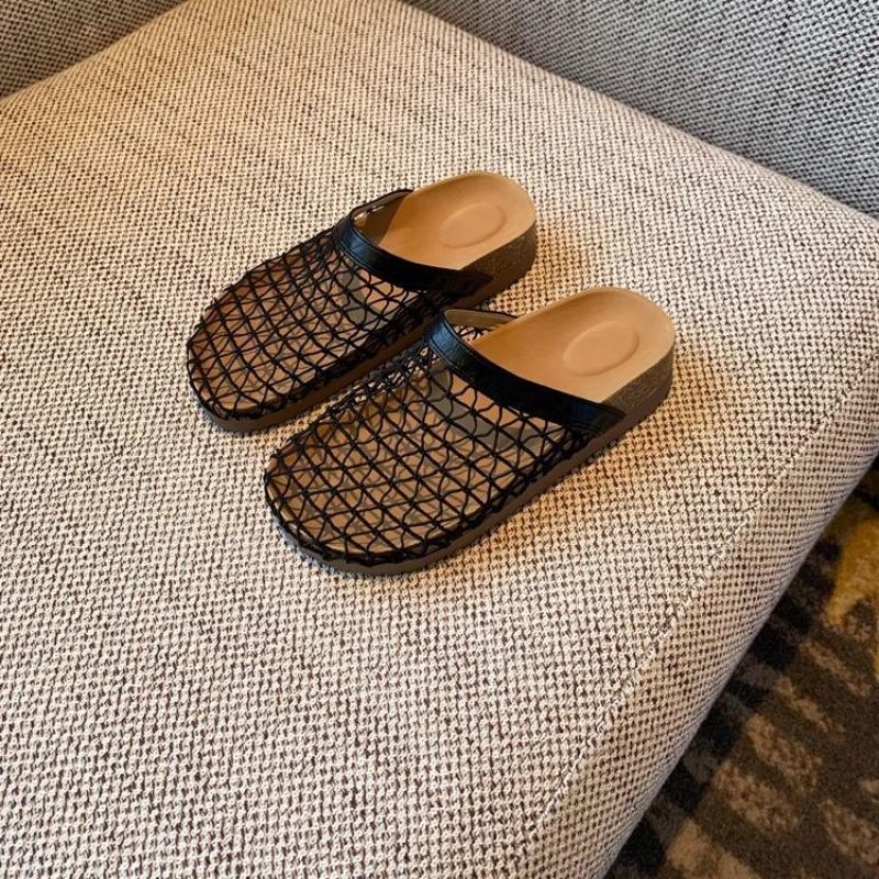 Hong Kong fishing net baotou half drag women summer new wear a pedal hollow thick bottom cool slippers women