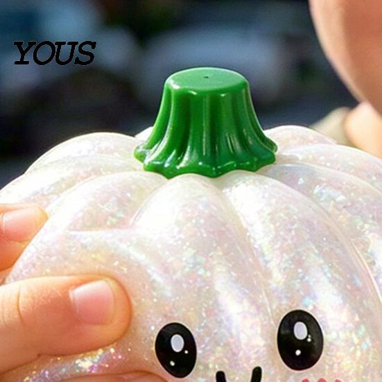 Durable Stress Relief Squeeze Halloween Pumpkin Ball, Soft TPR Golden Glitter Fidget Toy Ball for Kids Adults, Slow Rising Decompression