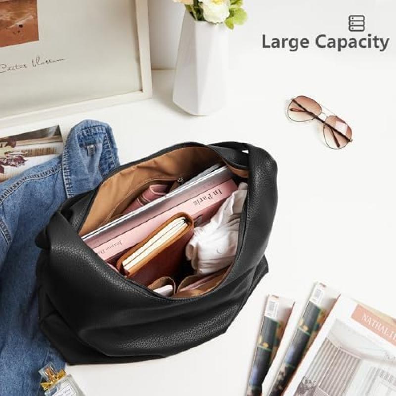 KALIDI Women's Handbag Shoulder Bag PU Leather Tote Bag Vintage Hobo Bag with Zipper Large Capacity for Work School Casual Daily