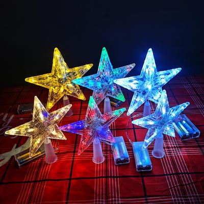 Sofort lieferbarer LED-Baumspitzenstern: Transparente, batteriebetriebene Fünf-Zacken-Weihnachtsdekoration