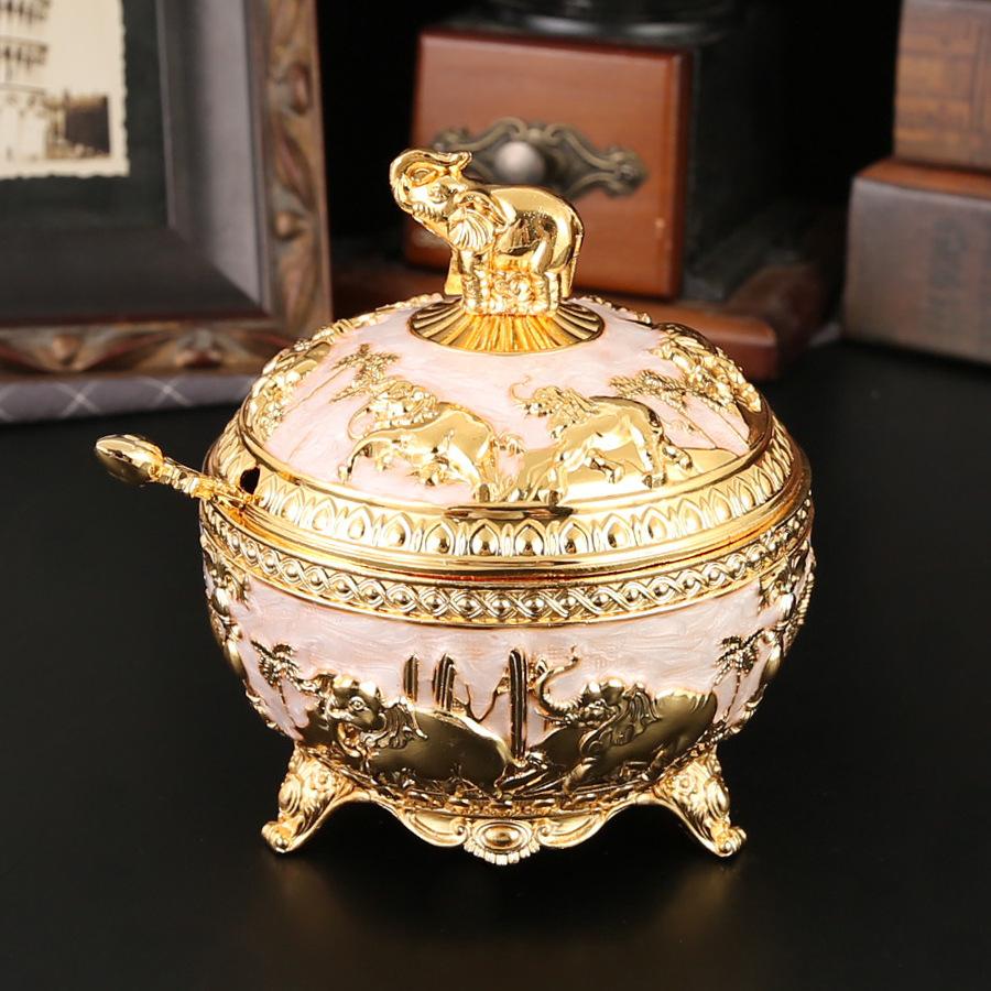 Elephant Carved Seasoning Jar, High-grade Light Luxury Metal Sugar Cup, Household Kitchen Chicken Essence Seasoning Storage Box