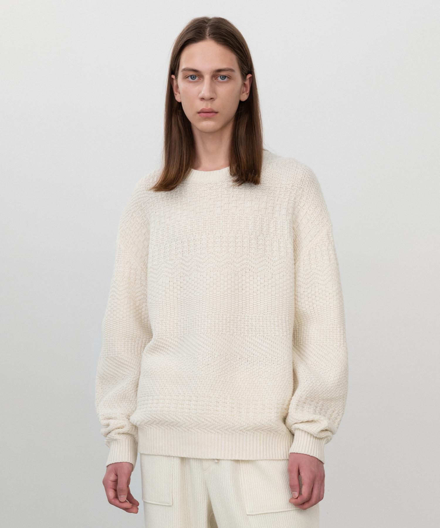 Insilence Mix Pattern Crew Neck Knit Ecru Ecru/S