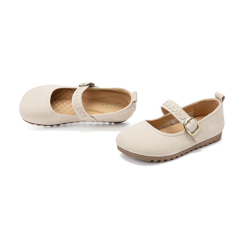 Cowhide Shallow-Mouthed Mary Jane Shoes