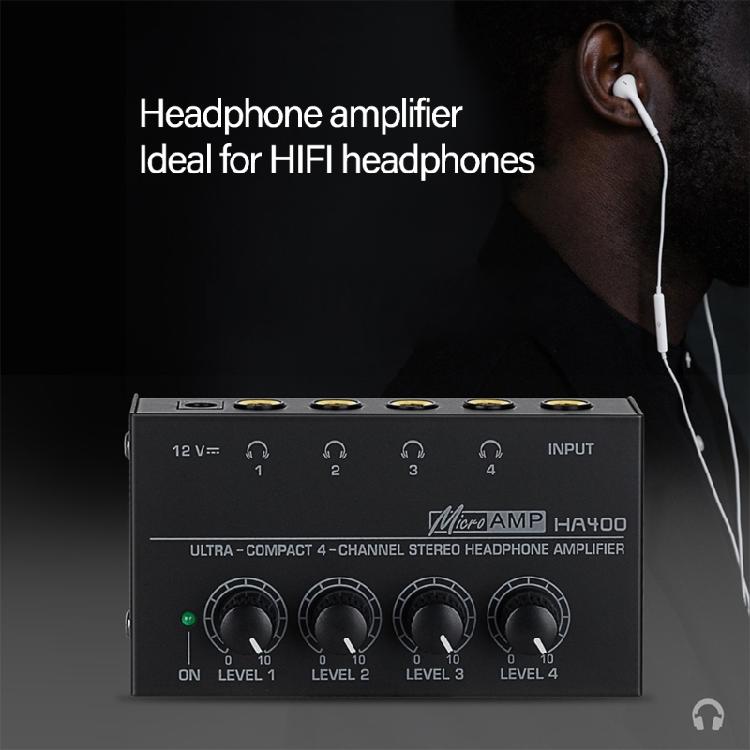 4 Channel Headphone Amplifier Headphones Mixer with DC12V Power Supply and Flexible Input/Output Connection