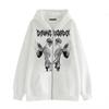Cross-border new product spot skull wings hooded zipper sweater women's fleece thickened loose sports cardigan sweater women's