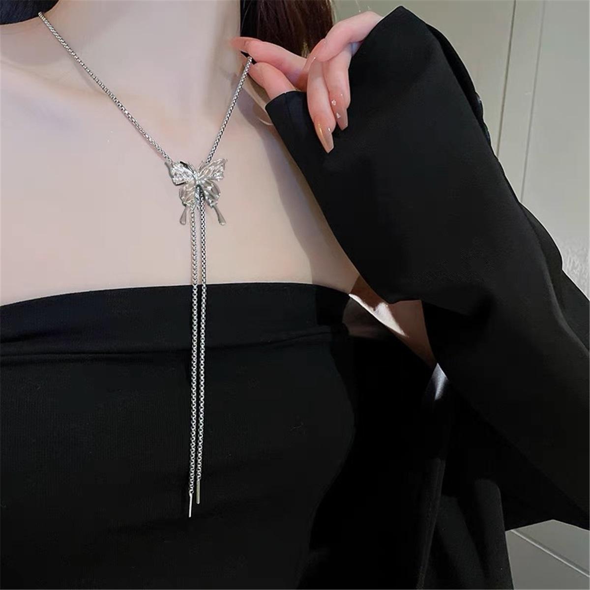 

Tooxika Sweet Cool Hottie Style Adjustable Drawstring Butterfly Long Necklace Waist Chain Niche Collar Chain