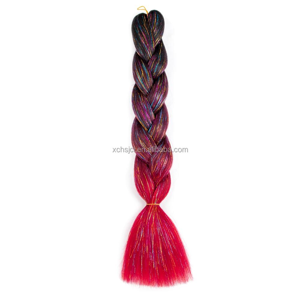 Customized Soft Heat Resistant Fiber Festival Ombre Pure 2 3 4 5 Tone Color Tinsel Glitter Jumbo Braiids