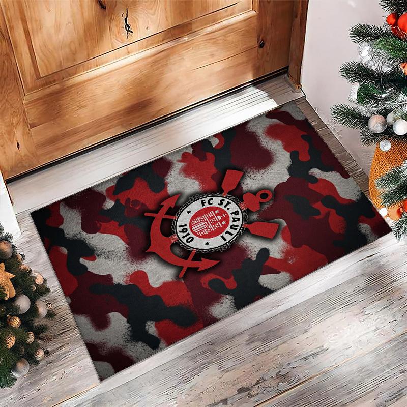 FC St. Pauli Football Print Crystal Velvet Rug, Comfortable Water Absorbent Non Slip Indoor Floor Carpet