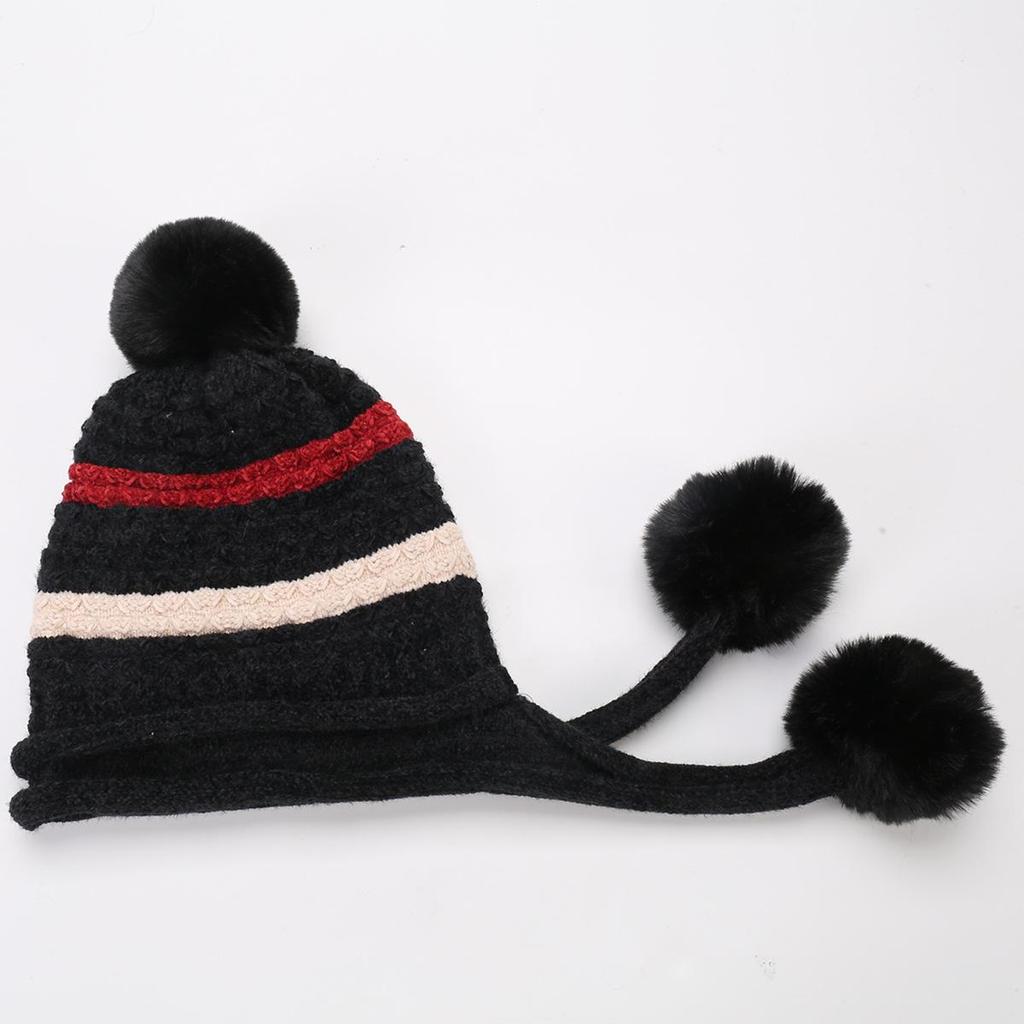 Autumn Winter Plush Warm Three Ball Knitted Hat Chenille Soft Women's Wool Hats