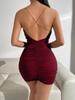 Women's Draped Neck Chain Detail Cross Back Ruffled Camisole Dress
