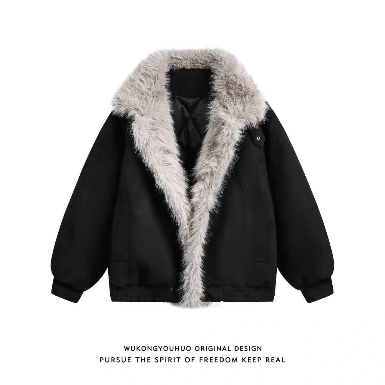 

Men s Trendy 2025 Winter Cotton Padded Jacket with Fur Lining and Thickened Fur Collar - High-End Feel L чорний