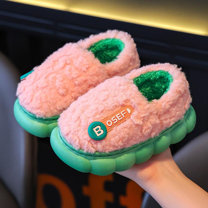 Children's Furry Cotton Slippers for Boys & Girls - Cozy Indoor Shoes for Baby & Parent, Ideal for Autumn & Winter.