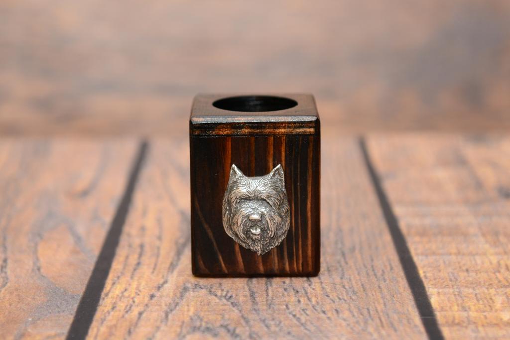 Cairn Terrier II - wooden candle holder with a dog, a unique souvenir after losing a dog, a handicraft from the Art-Dog brand