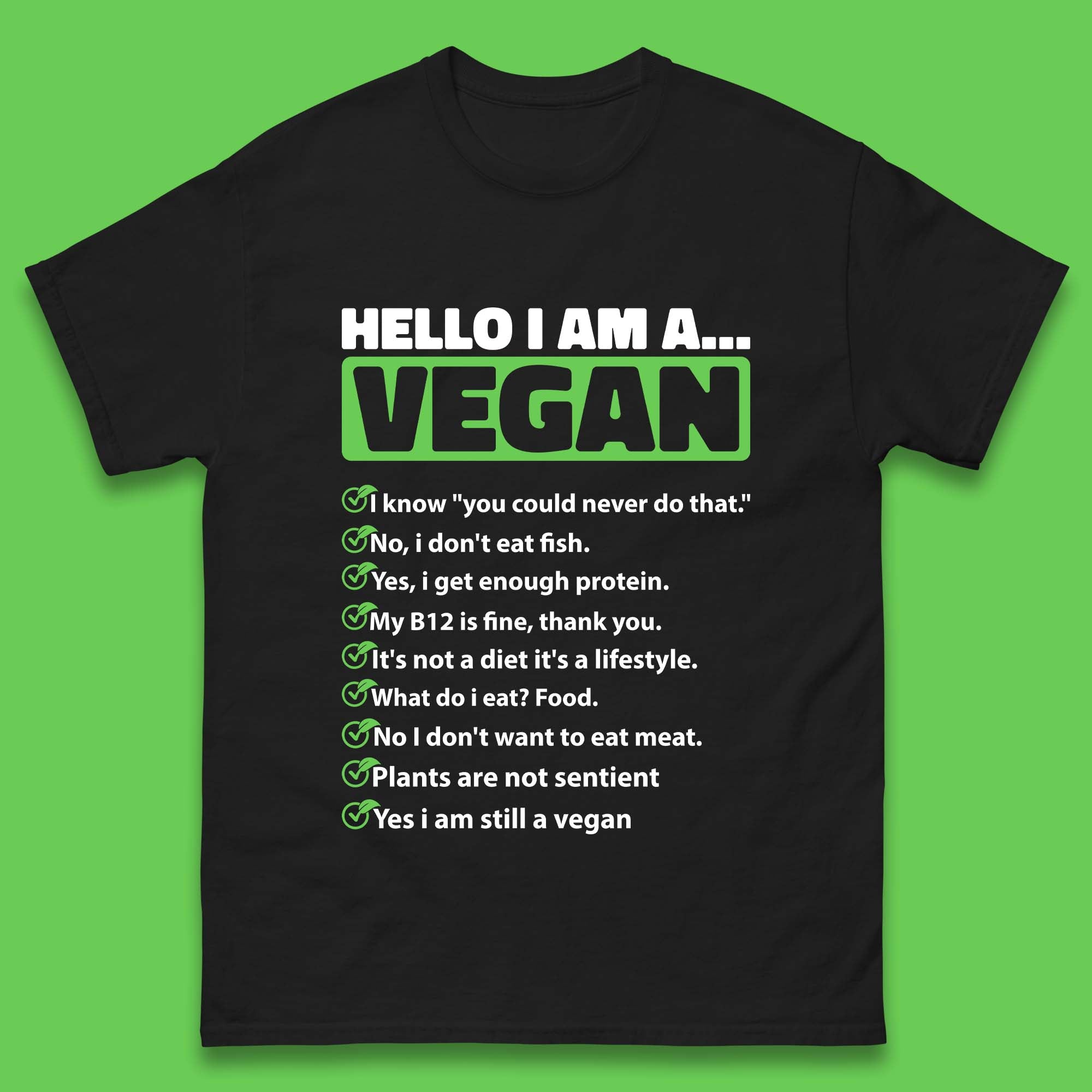 Hello I m A Vegan Mens T-Shirt Womens Tops Tees M