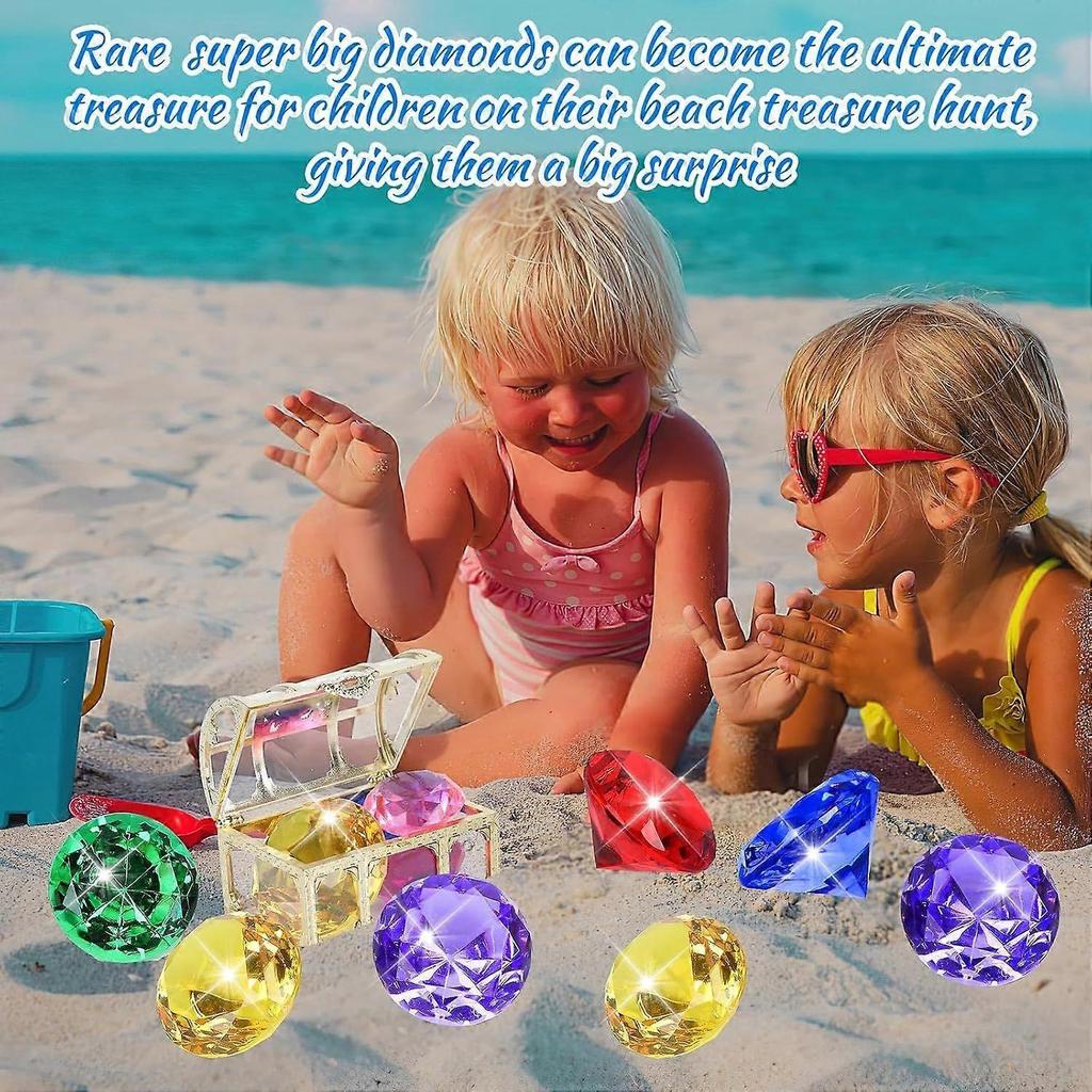 Extra Große Tauch Edelstein Poolspielzeug, 60MM Extra Großer Acryl Diamant Bunt Piraten Schatz Tauch Edelsteine für Sommer Schwimmparty Mitgebsel, 5 Stück Zufällige Co