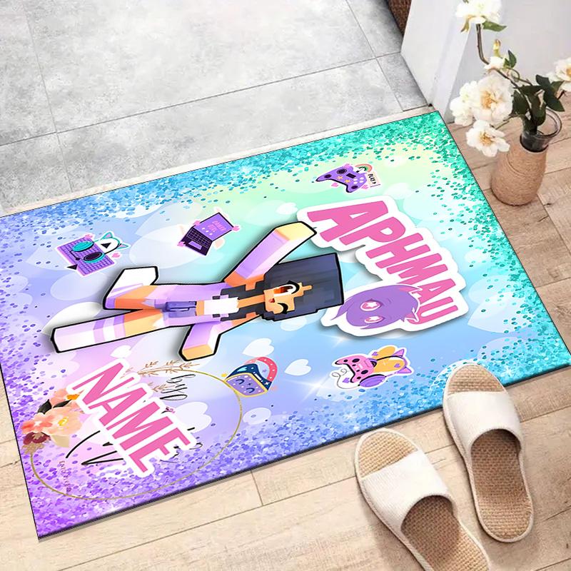 Custom Anime A-AphmauS Mat Personalized Name, Polyester Washable Indoor Entryway Rug, Gift for Christmas, Easter, Thanksgiving Day