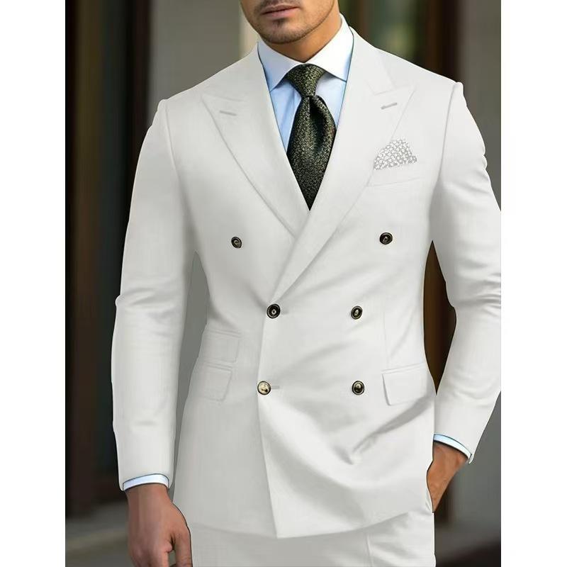 Men Suits Blazer Slim Fit Double Breasted Wedding Groom Tuxedos Business 2 Pieces Suits Jacket Pants Trajes De
