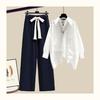 Spicy Girl Spring/Autumn Two-Piece Set: Wide-Leg Pants + Patchwork Shirt Top for Women 2026