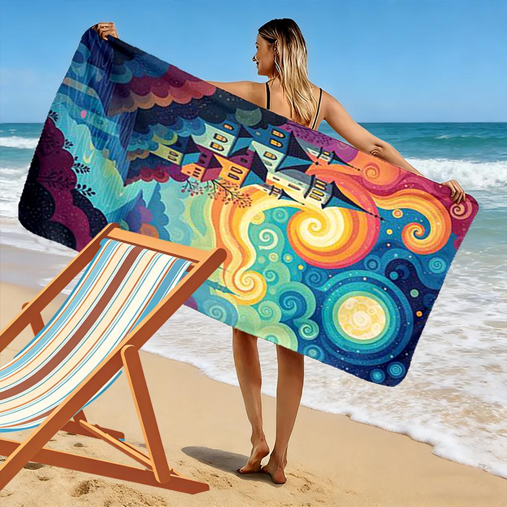 Colorful Castle and Moon Fantasy Design Beach towel quick-drying for travel outdoor sports jogging beach and swimming