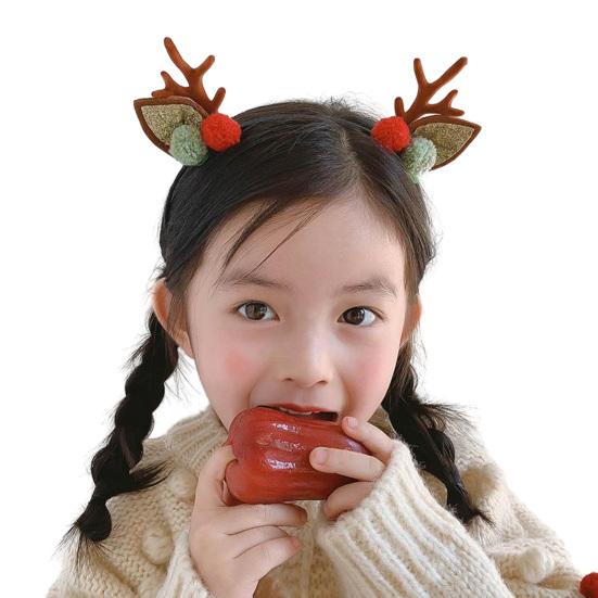 1 Paar Damen-Haarnadeln, Cartoon-Ohrgeweih-Dekor, rutschfest, rostfrei, leicht, Plüsch-Kugel-Dekor, Weihnachtsstil, Neujahr, festliches Mädchen-Geschenk, Haarspangen