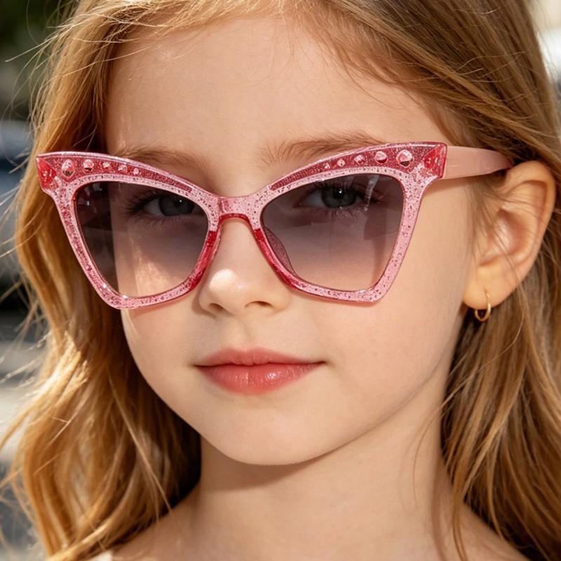 Fashion Cat Eye Sunglasses Boys Girls Sparkle Ornament Anti Uv Gradient Lens Holiday Outdoor Children Eyewear