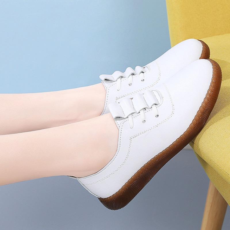 Nouvelles Chaussures Décontractées en Cuir pour Femmes à Semelle Souple Creuse Antidérapante