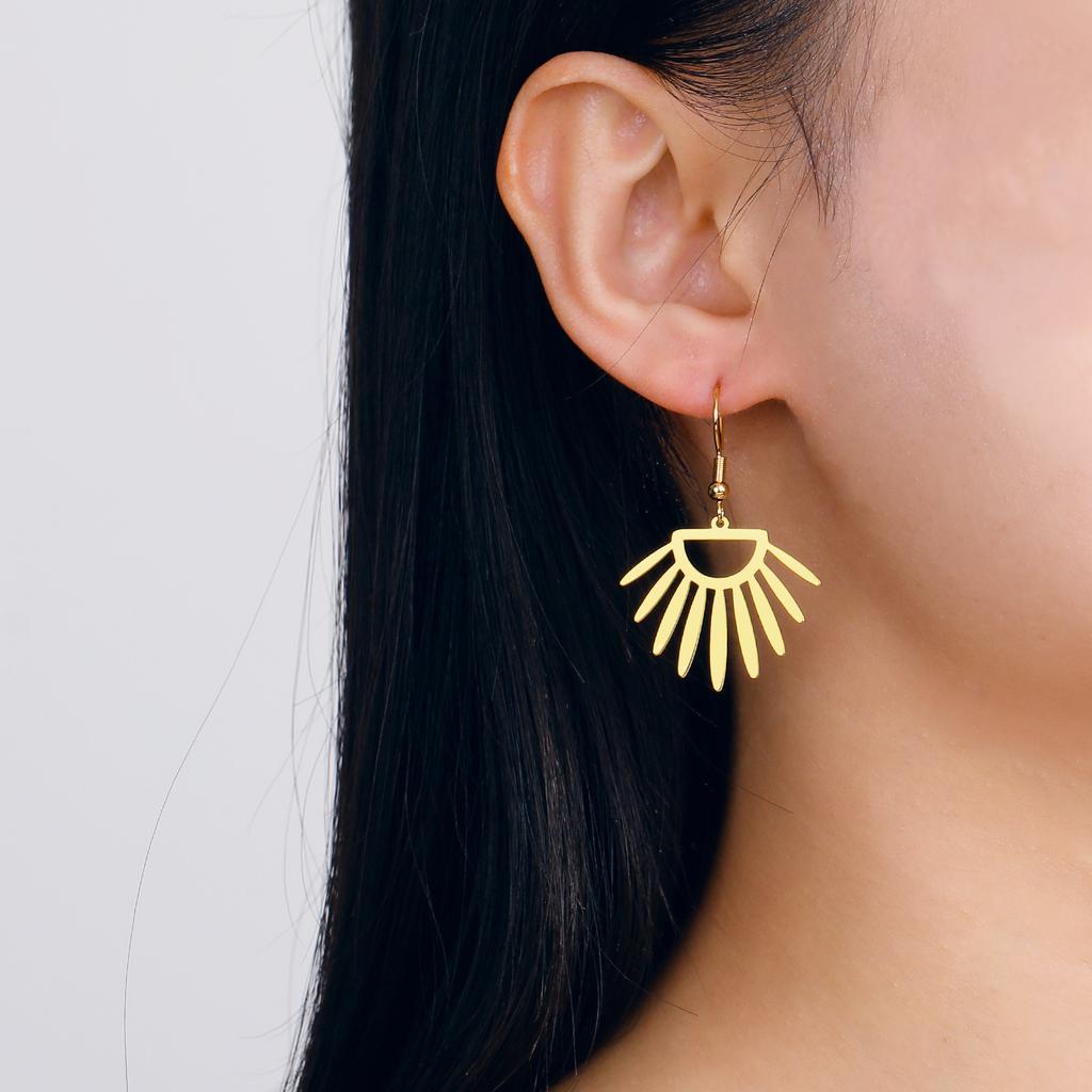 Geometric Sun Earrings Gold Color Stainless Steel Dangle Earrings Bohemian Jewelry Birthday Gift for Women Girls