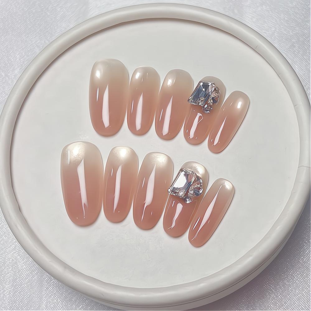 Press On Nails Cat Eye Fake Nails with Glitter Design Artificial Acrylic Nails Glossy False Nails Full Cover Stick On Nails Glue On Nails for Women