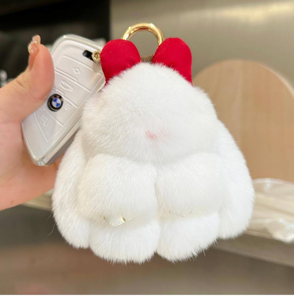 Rabbit Doll Bag Pendant Fashion Pluff Bunny Keychain Fluffy Cute Play Dead Rabbit Bowknot Smooth Rabbit Fur Keychain Girl Friend