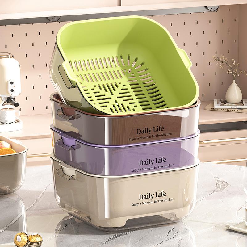 Kitchen Double-layer Drain Basket, Vegetable Washing Basin, Drain Basket, Large Capacity for Kitchen Use