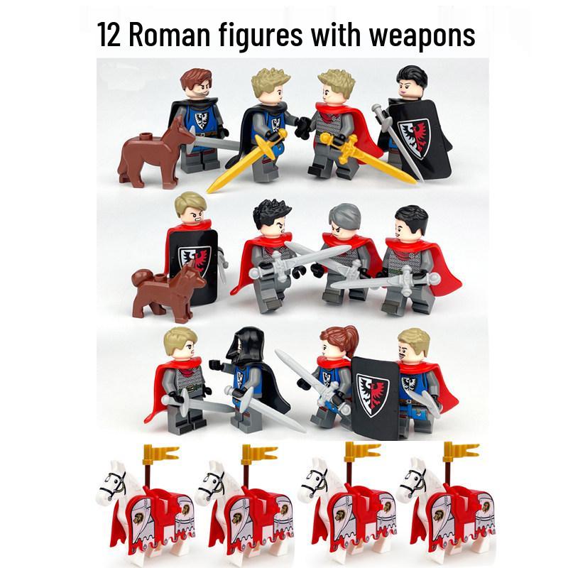 Ancient Roman Soldier Minifigure Building Blocks Set with Base Plate and Shield