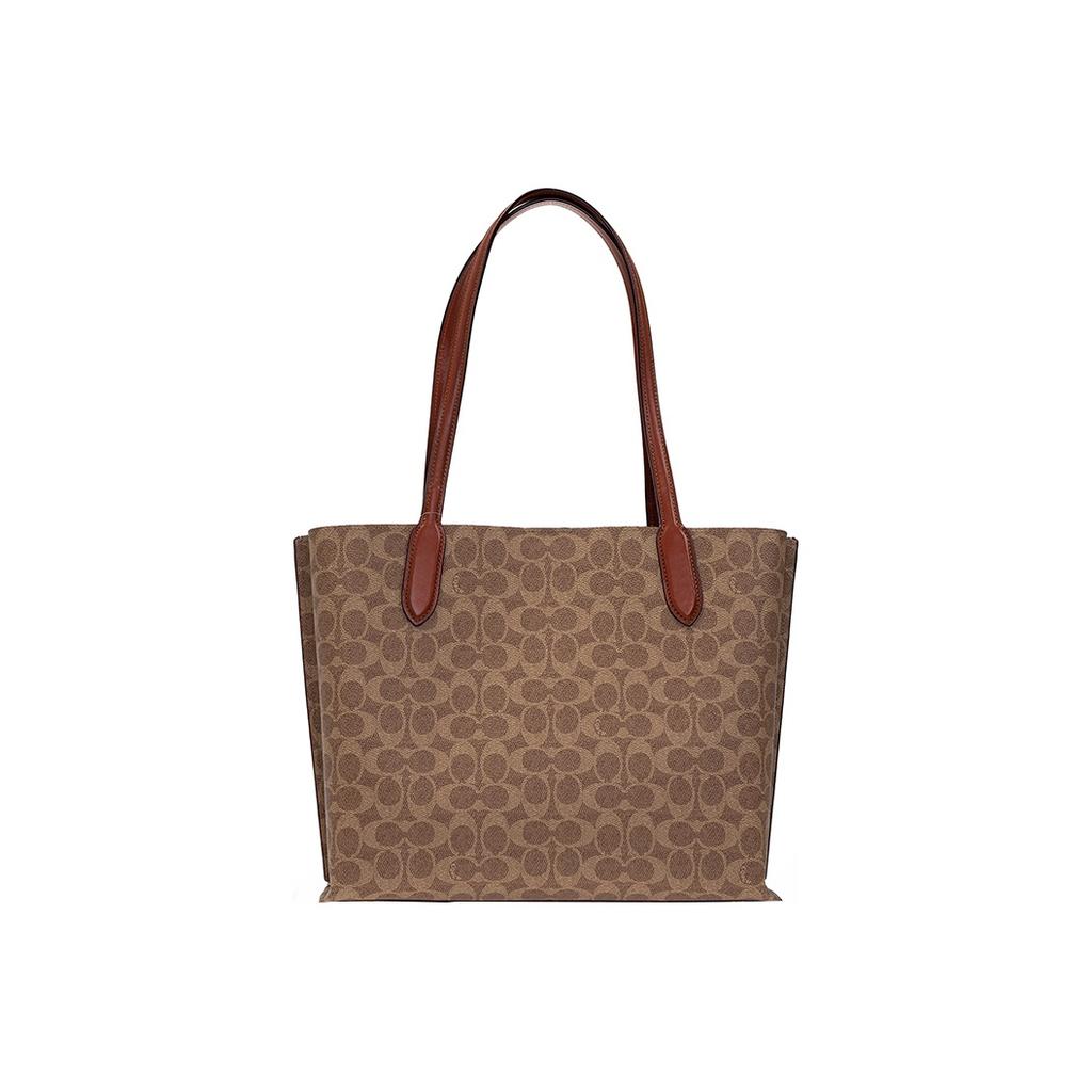 Coach Willow 34 Monogram Large Capacity Coated Canvas And Calfskin Tote Bag Women Tote Bags Brown C0693-B4NQ4