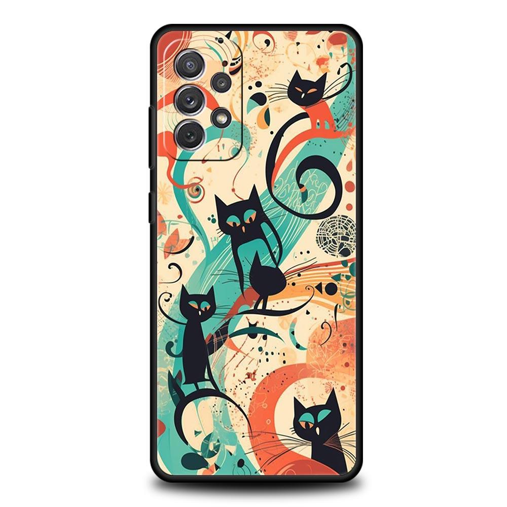 Abstract Creative Cat Line Phone Case for Samsung Galaxy A55 A35 A17 A07 A15 A13 A25 A51 A71 A72 A73 A32 A52 A52S A41 Soft TPU