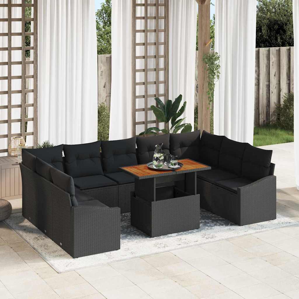 Garden Dining Set with Cushions 10 pcs Black and Brown
