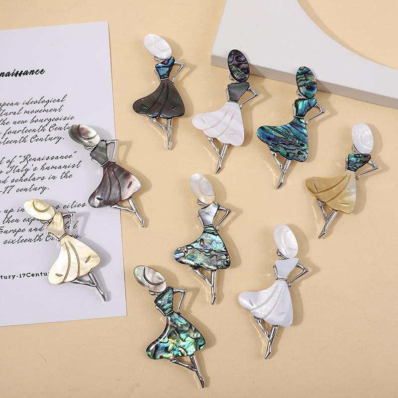 European & American Little Girl Abalone & White Shell Black-Lipped Pearl Oyster Brooch Pendant