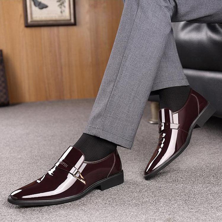 Pánské obchodní formální boty business ležérní špičaté světlé kožené lakované pánské neformální kožené boty svatební boty