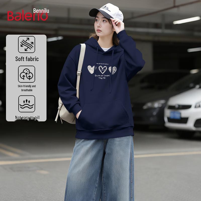Baleno Unisex Oversized Hooded Sweatshirt with Heart Print