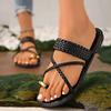Fashion Gold Braided Cross Strap Flat Sandals for Women Roman Style Ring Toe Summer Slippers Woman Lightweight Outdoor Beach Slides 2025
