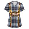 Women's V Neck Short Sleeve Work Shirt with Pockets Oktoberfest Print Lightweight Comfortable Fit Casual Top for Healthcare and Service Staff