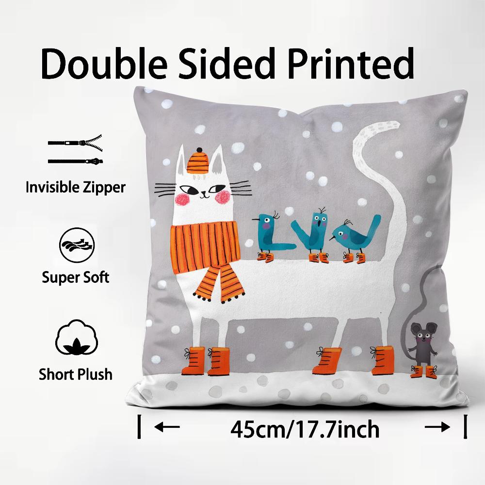 Cat Cute Cushion Cover Plush Fabric Soft DoubleSided Printed Sofa Warm Winter Home Child Gift Pillow Case