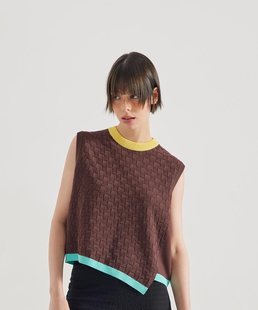OWURA Logo Asymmetrical Cool Knit Vest_Brown